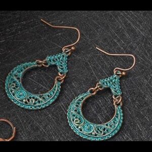 Bohemian copper patina filagree dangle earring